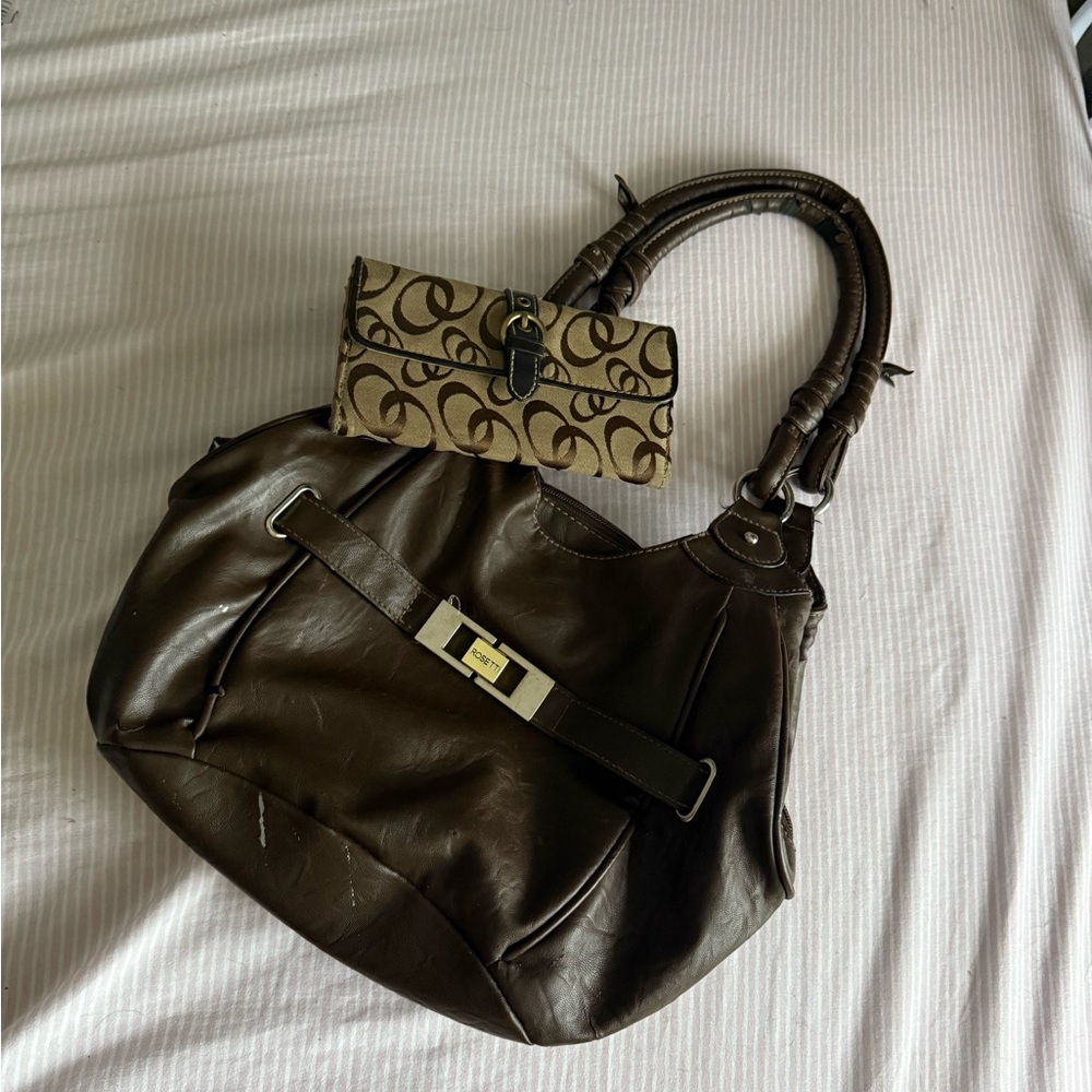 Rosetti Brown Shoulder Bag with Metallic Accents